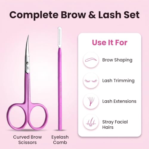 Curved Cuticle and Eyebrow Scissors with Eyelash Comb, Pink - color: Ss-csp-02
