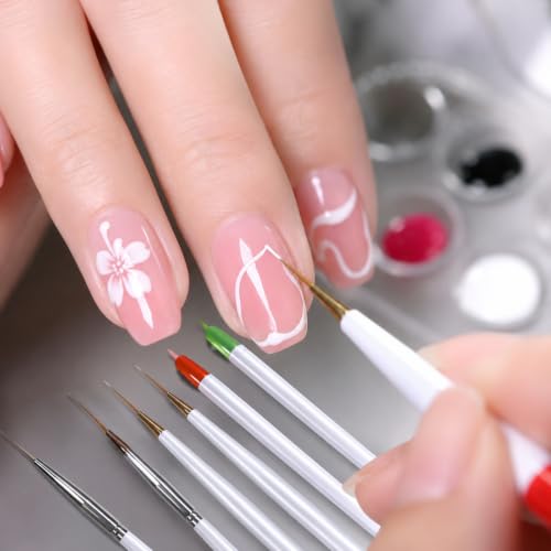 6Pack Nail Art Liner Brushes, Fine Detail Striping Tools for Gel Polish