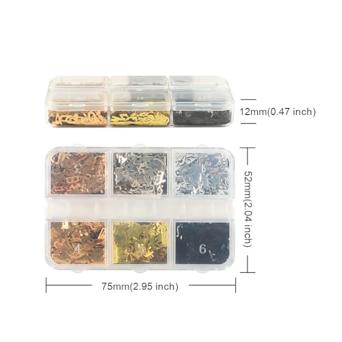 1 Box 6 Color Holographic Letter Nail Glitter Laser Ombre Alphabet Nail Sequins 3D Gold Nail Flakes Sparkly Glitter Flakes Shiny Nail Art Glitter Sequence Letters Nail Sequins Glitter for Nails Art - color: YHN20