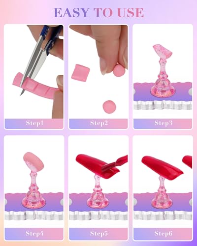 Nail Stand Acrylic Nail Art Display Stand Magnetic Nail Tips Practice Holder 54 Pcs Reusable Adhesive Putty for DIY Painting Nails Stand kit (Aurora Pink A) - color: Aurora Pink A