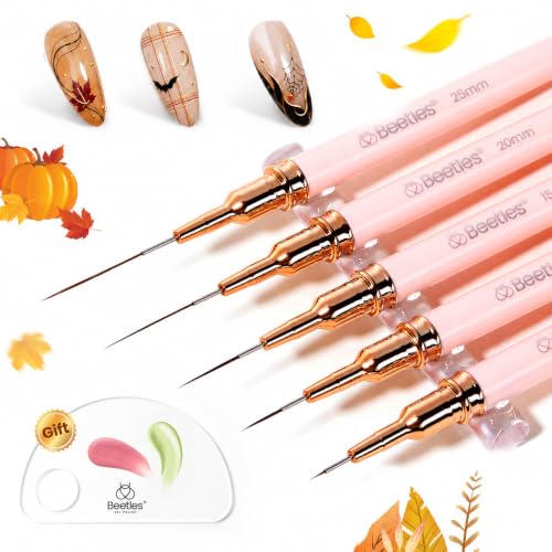 Beetles Nail Art Pens, 5pcs Nail Art Brushes Liner Brushes for Nails - color: A-Pink-5