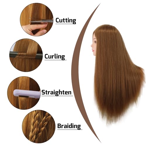 Mannequin Head 80% Real Human Hair 26'' Cosmetology Doll Head for Styling - color: Light Brown
