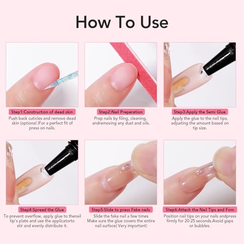 Curvlife Soft Quick Drying 10g Semi Solid Nail Glue with 10ml Remover with Cuticle Pusher Nail Art for Press On Nails Tips No Need for UV Lamp Long Lasting