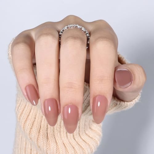 Nude Press On Nails, Short Almond, Glossy Skin Tone Glue On Nails - color: A7-Nude Pink