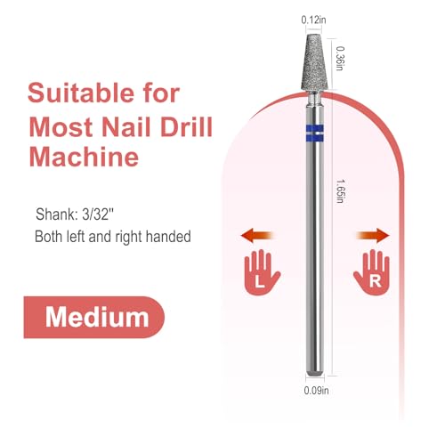 Cuticle Nail Drill Bit, Pro Diamond Cuticle Bits for Nails Nail Buffer Bit Nail Trimer, Under Nail Cleaner Cuticle Remover Nail Prepare for Nail Salon Manicure(Tapered-Medium)
