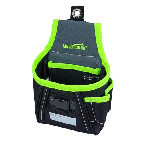 MELOTOUGH Nail and Screw Organizer Bag for Electricians and Carpenters, Tool Belt Pouch with Belt Clip, Heavy Duty Work Fastener Pouch - color: Reflective Green
