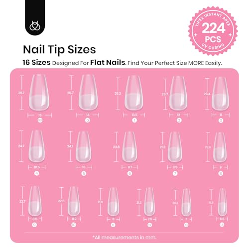 Beetles Tipex Instant Apex Nail Tips Kit, Medium Coffin, 224pcs 16 Sizes