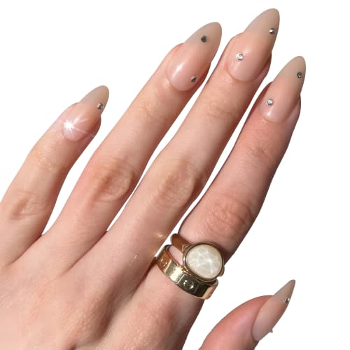 PaintLab Bare Nude Lux 3D Diamond Press On Nails, Medium Almond, 30pcs Kit, - color: Bare Lux