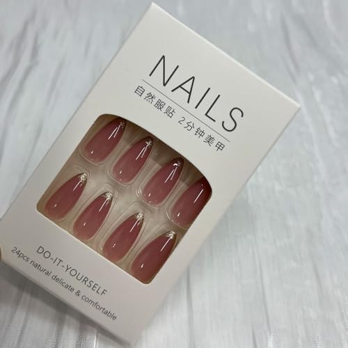 Gold Glitter French Tip Press on Nails Medium Almond Fake Nails Glossy Nude Base Acrylic Glue on Nail Full Cover Artificial Nail for Women Holiday Party Daily Wear 24 Pcs - color: Gold Glitter