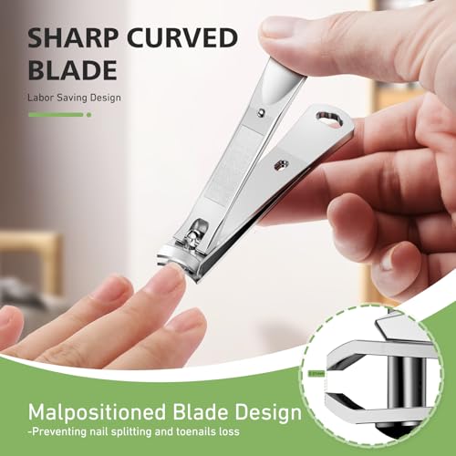 BALUCA Curved Toenail Clipper for Men, Professional Finger Nail Clipper for Women for Thick Nails, Stainless Steel Nail Cutter for Accurate Trimming and Grooming (Pear Silver) - color: Pear Silver