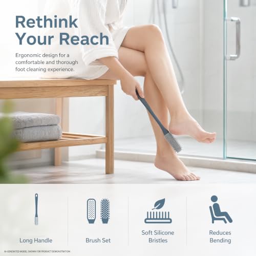 Toe Cleaning Brush Set for Shower, 15.7-Inch Long Handle, 2 Pack