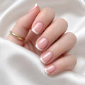 Press on Nails Short French Square Acrylic Press On Fake Nails 24 Pcs