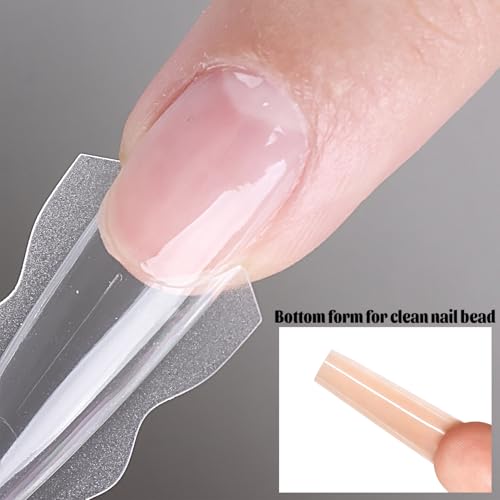 Fcozpjk Builder Gel Nail Kit, 2PCS 15ML Clear Nude Pink Hard Gels with 180PCS Coffin Sandwich Dual Nail Forms Brush Pen Files Nails Extension Tool Set Construction Strengthener Manicure Supplies