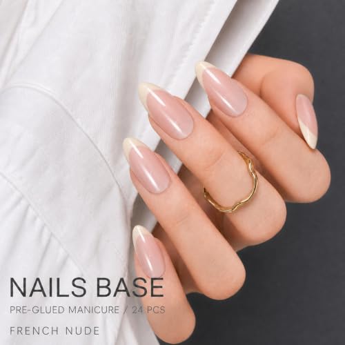 Cat Eye French Press On Nails, 30PCS Almond Soft Gel Nude Nails - color: Shimmer Beige French Tip