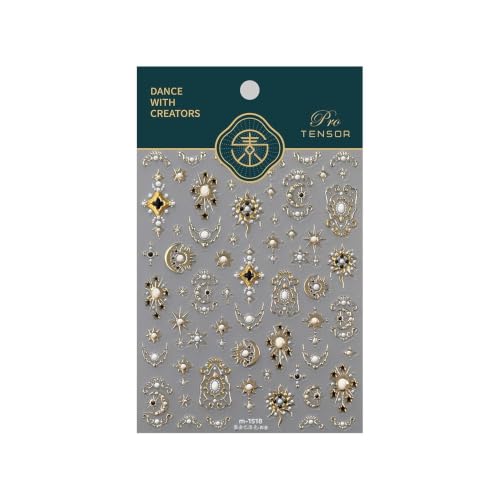 3D Gold Silver Star Moon Sun Nail Boho Baroque Celestial Nail Stickers - color: Color 11