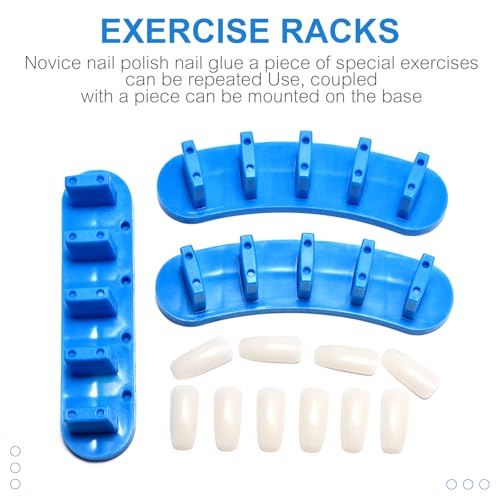 3PCS Nail Stand Nail Practice Display Board Nails Display Practice False Nail Art Tips Practice Display Stand Tool Nail Training Tools Plastic Stand with 110PCS Tips (Blue) - color: Blue