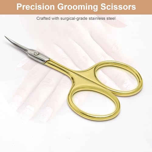 CGBE Cuticle Scissors, Extra Fine Curved Eyebrow Scissors, Gold - color: Gold