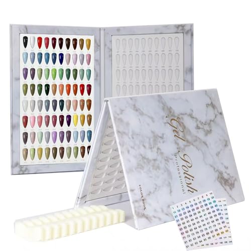 160 Nail Color Display Book with 240 Nail Tips & 1-200 Number Labels, Professional Color Swatches Book Gel Polish Colors Card Board for Nails Salons, DIY at Home