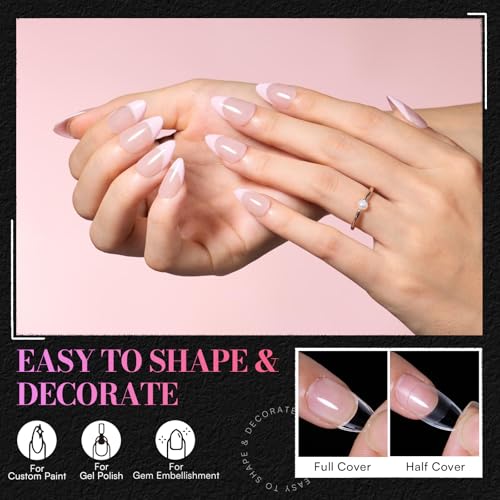 Makartt Extra Short Almond Nail Tips: 504PCS Pre Etched Clear False Nails Tips Almond Shapes, 15 Sizes Full Cover Half Matte Soft Acrylic Press On Nail Extensions Supplies Salon and DIY at Home - size: Extra Medium Almond-504 Pcs