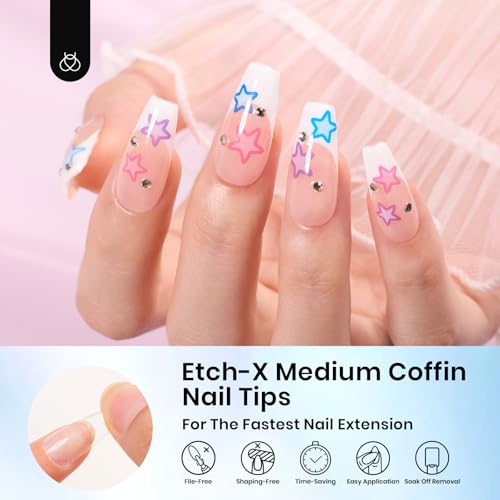 Beetles Etch-X Medium Coffin Gel Nail Tips, 288 Pcs, 12 Sizes