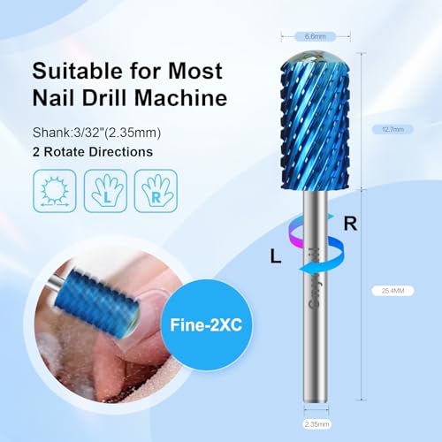 3/32" Large Smooth Barrel Safety Nail Drill Bit for Gel & Acrylic Removal - color: Blue, size: 2XC
