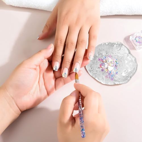 Round Glass Nail Art Palette,Easy Clean Non-Stick Paint Tray Palette,Small Gel Nail Polish Artist Pallet for Acrylic Paint Makeup Color Mixing Oil Watercolor Craft DIY Art Painting