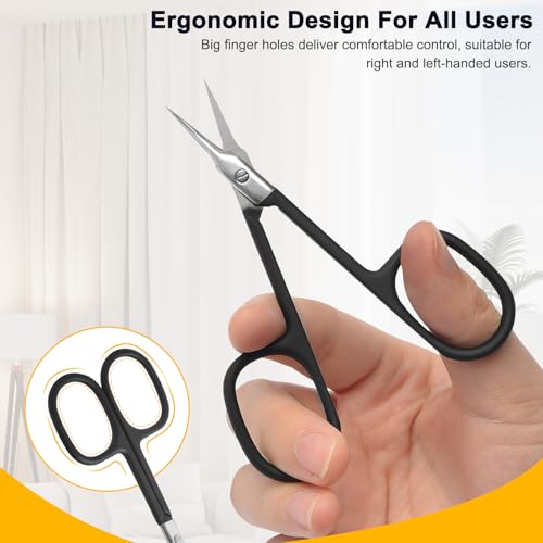 CGBE Curved Cuticle Scissors, Extra Fine Pointed Tip, for Russian Manicure - color: Black