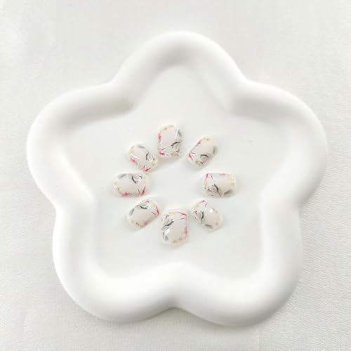 Spring Press on Nails Short Square Fake Nails with Glitter Flower Designs Glossy Nails Press ons White Glue on Nails Artificial Acrylic Summer Stick on Nails for Women 24Pcs - color: 20