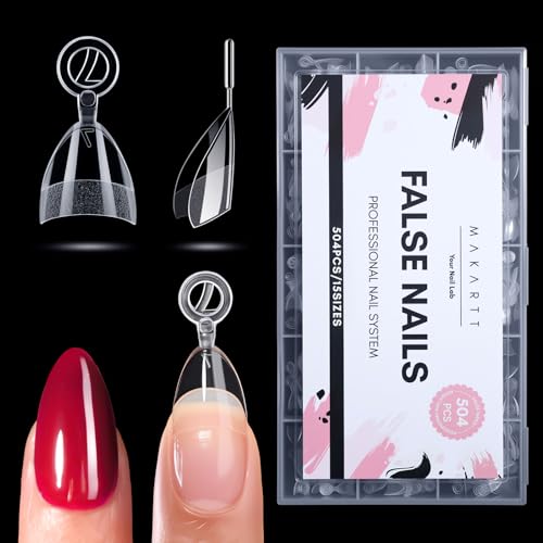 Makartt Short Almond Nail Tips: 504 PCS Half Cover Pre-shaped Acrylic Nail Tips Half Matte 15 Sizes False Nails - Easy-to-go Nail Extensions Manicure Supplies Salon Diy at Home - size: Short Almond-Half Cover-504 Pcs