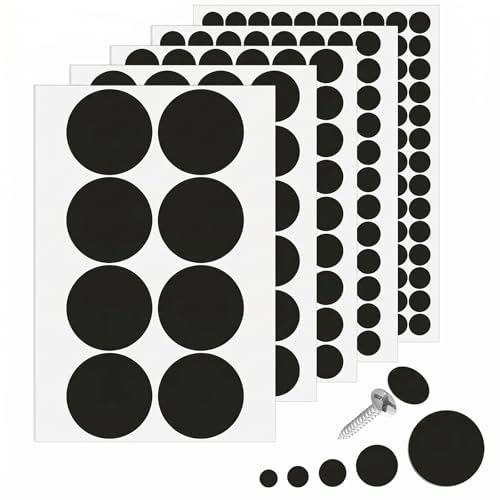 Ouligay 322 PCS Self-Adhesive Screw Hole Sticker, Black Screw Covers Stickers, 12mm/15mm/21mm/30mm/50mm Screws Cover Stickers Dustproof Sticker for Various Furniture Cabinet, Drawers, Desks - color: Black