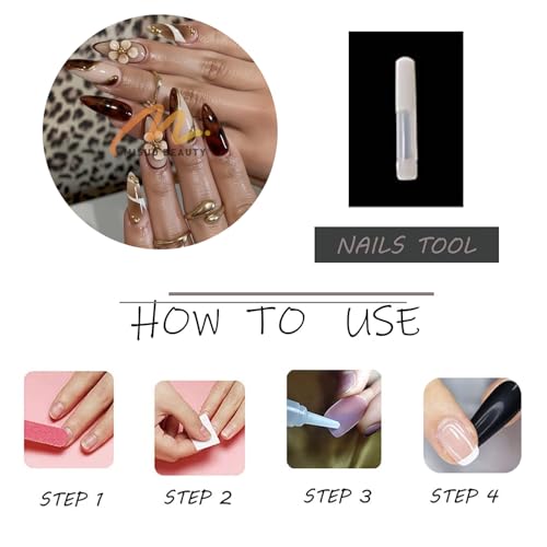 MISUD Press on Nails - Medium Almond Fake Nails with Fall Brown, Acrylic Tortoise Flower Design 24 pcs - color: 11218Brown