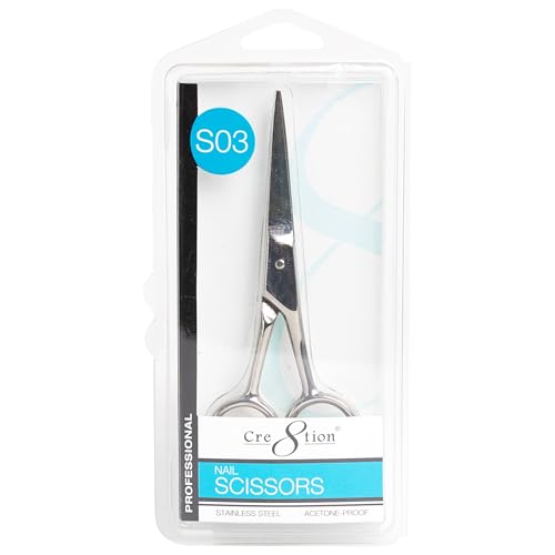 Cre8tion Stainless Steel Nail Scissors S03, Acetone-Proof Blades, 5" - size: 5 Inches