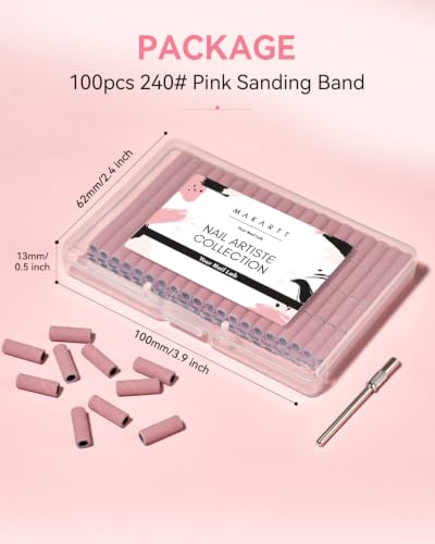 Makartt Nail Drill Bits Sanding Bands - 100 Pcs 240 Grit Set (Pink, #240) - size: 240 Grit