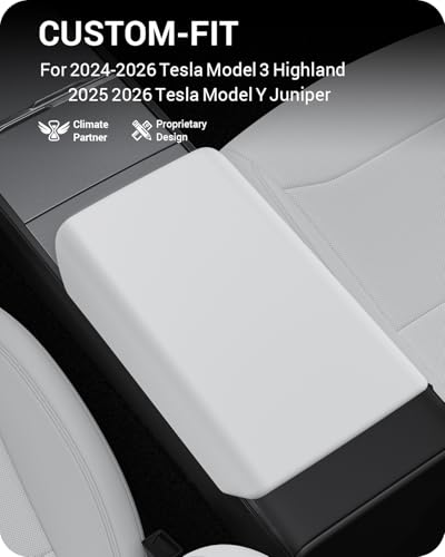 BASENOR Armrest Cover for Tesla Model Y Juniper/Model YL/Model 3 Highland - size: Model Y Juniper / 3 Highland White