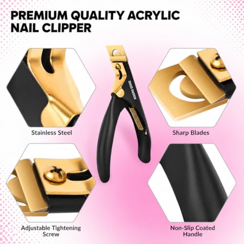 Acrylic Nail Tip Cutter, Professional Stainless Steel Nail Clipper for Acrylic, Gel & False Nails, Adjustable Precision Blade Trimmer for Nail Extensions, Salon & Home Use