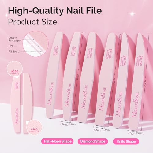 MelodySusie 6Pcs Nail Files 100/180 Grit Emery Boards Set Pink - size: 6Pcs Mix Shape