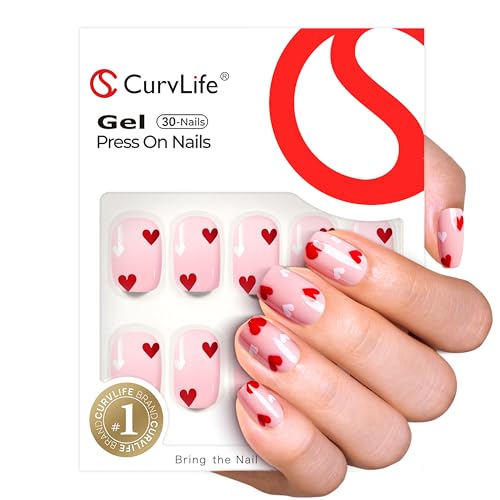 CurvLife Shrot Square Press On Nails, Cupid Touch Red, Soft Gel - color: Cupid Touch