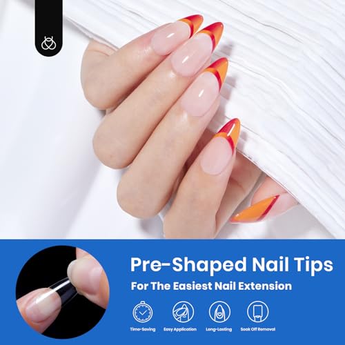 Beetles Gel Nail Tips Almond Medium Shape Nails 500Pcs Pre Shaped - color: Medium Almond 500pcs (Clear)