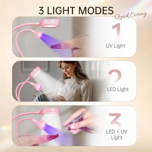 AORAEM UV LED Nail Lamp, Double-Headed Flash Cure Nail Lamp for Gel Nails - color: Pink