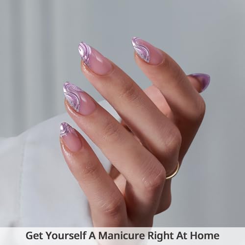 BTArtbox Press On Nails, Cat Eye Short Almond Nails, 32Pcs Full Kit - color: A2-Mermaid Tail