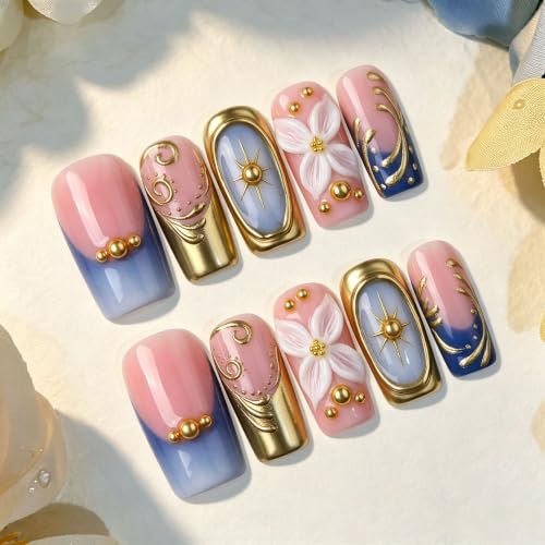 Handmade Press on Nails Medium French Tip Acrylic False Nails 10Pcs - color: style10