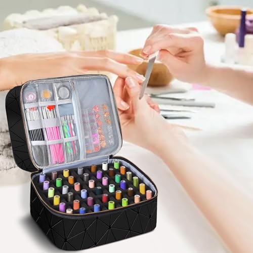 DHXYZZB Nail Polish Organizer and Storage-Holds 84 Bottles (15ml/0.5fl.Oz), Manicure Tools & UV Lamp, 3-Layer Detachable PU Leather Nail Kit Storage Bag, Large Nail Supplies Shoulder Bag (Black) - color: Black