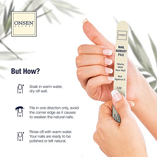 Onsen Secret Japanese Nail File - Professional 6-Pack Nail Files, Double Sided Natural & Acrylic Filers - 120/180 Grit - Disposable, Salon Smooth | Best Onsen File for Shiny Nails - size: 6 Nail Files