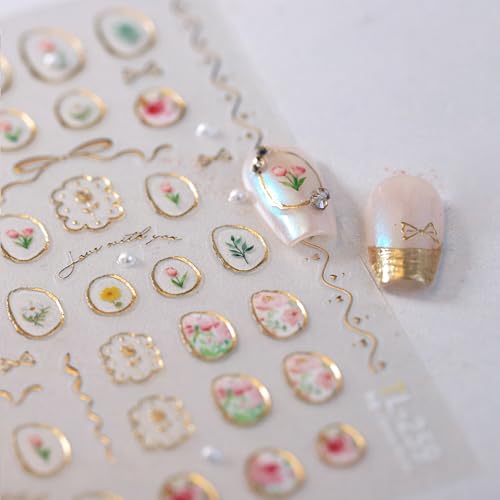 Nail Art Stickers 5D Embossed Tulip Flowers Designs - color: Tulip Flowers