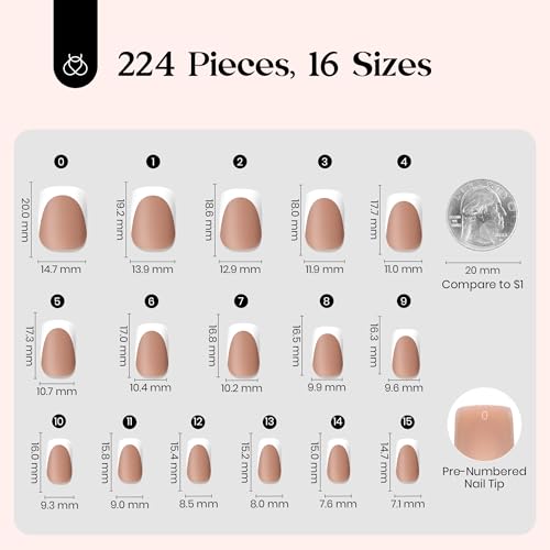 Beetles French Tips Press On Nails- 224 Pcs Short Squoval Nails, Brown - color: 4 - Brown French - S - 02