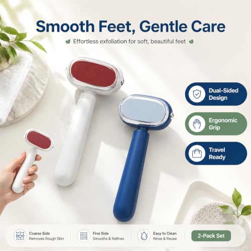 Double-Sided Foot Scraper, Stainless Steel Callus Remover, 2PCS White+Blue
