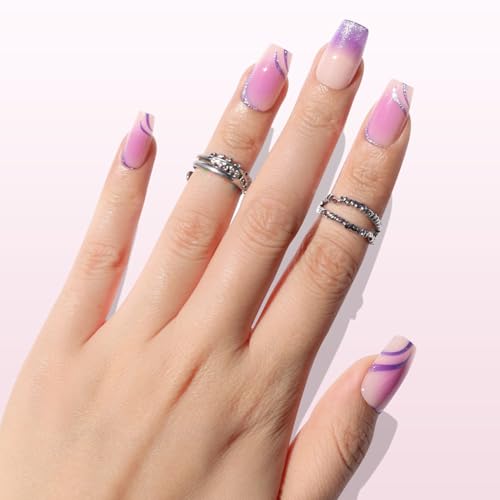Nail Reformation Press On Nails, Purple Hour | Short Coffin 16 Sizes 32 Pcs - color: Purple Hour