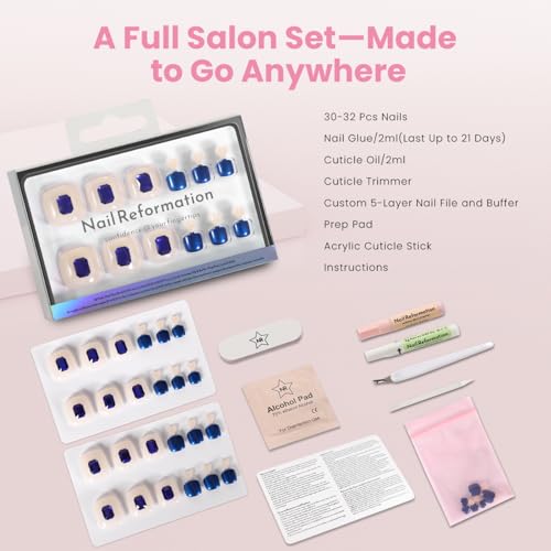 Nail Reformation Press On Toenails, Milky White & Navy Blue Short Square - color: Sapphire Dream