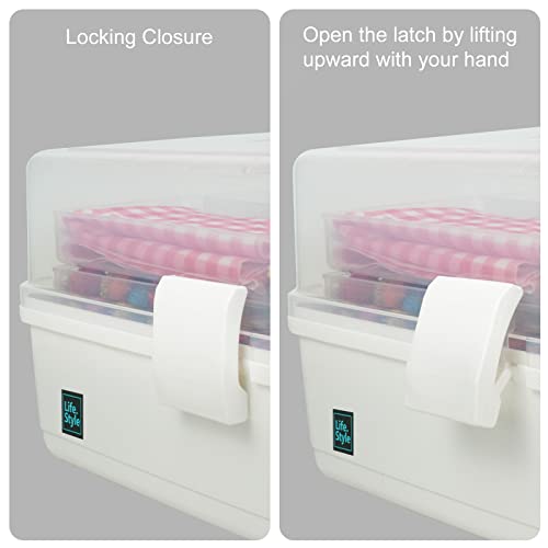 Creahaus 13 inch Art Craft Organizer Storage Box with 3 Layer, Multipurpose Plastic Tool Box with Handle for Sewing, Art Supply, Medicine, Nail, Hair Accessories (White) - color: White