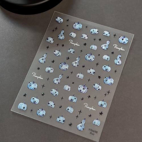 Halloween Nail Stickers for Nail Art Blue Pumpkin Halloween Fingernail Nail Art Stickers Black Stars 5D Embossed Nail Decals 3D Self-Adhesive Nails Supply Manicure Sliders for Nail Decoration - color: Halloween Style12
